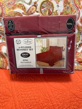 King Size 6-Piece Dyed Bed Sheet Set - Deep Burgundy